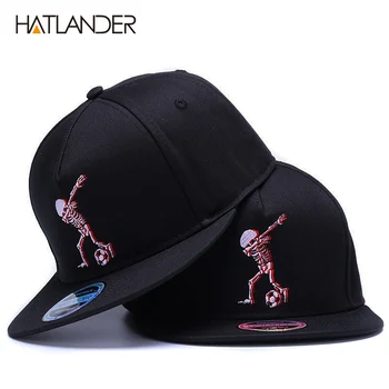 HATLANDER 5 панели памучни шапки брандираната бродерия череп хип хоп шапка стръмни регулируеми спортни шапки забавно черна бейзболна шапка
