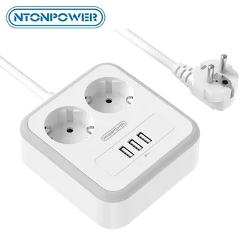 NTONPOWER EU plug Power Strip Стенен Монтаж с Удлинителем USB Smart Plug с Порта USB Мрежов Филтър за Бизнес