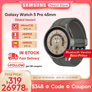 Глобалната версия на Samsung Galaxy Watch 5 Pro 45 мм Умен Часовник със Сапфир Стъкло Дисплей Измерване на Кръвното налягане, ЕКГ Фитнес Часовник