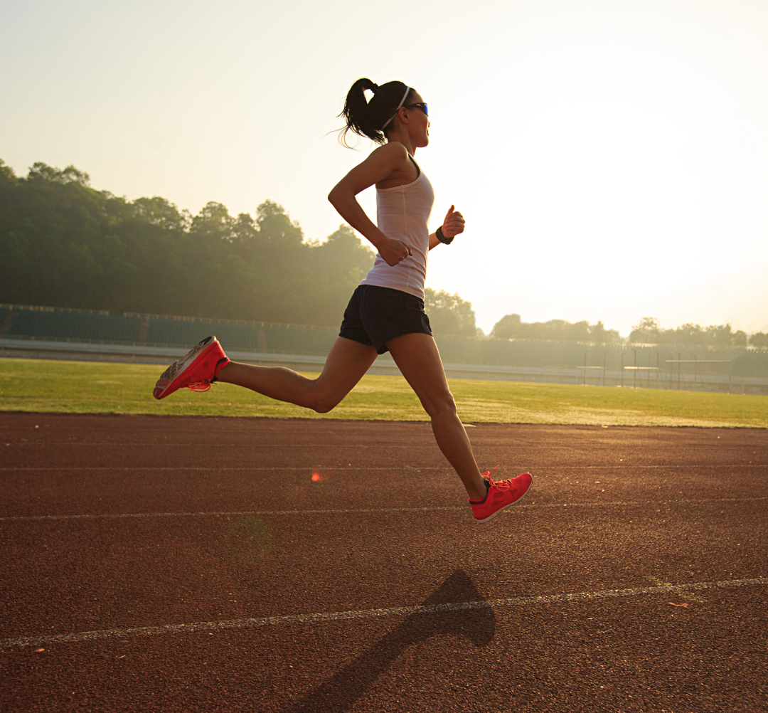 Runner returning to training on a running track after a break from exercise